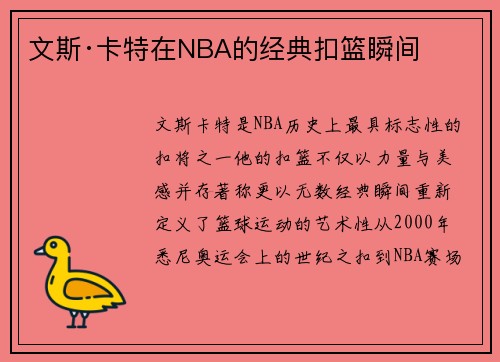 文斯·卡特在NBA的经典扣篮瞬间