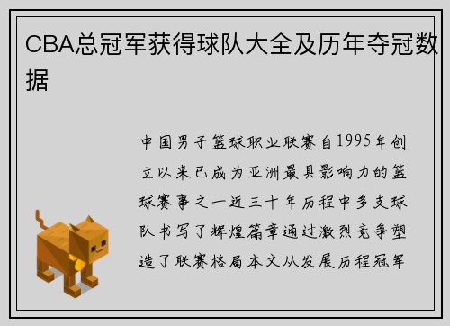 CBA总冠军获得球队大全及历年夺冠数据