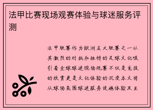 法甲比赛现场观赛体验与球迷服务评测