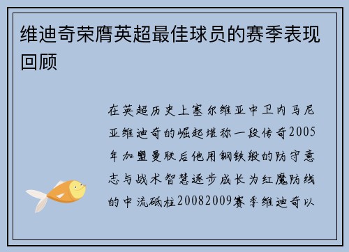 维迪奇荣膺英超最佳球员的赛季表现回顾